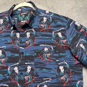 Friday the 13th Jason Horror Print Button Up Shirt Short Sleeve Mens Large